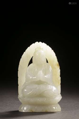 A Chinese Carved Hetian Jade Guanyin Statue