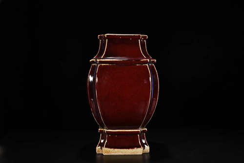 A Chinese Altar Red Glazed Porcelain Square Zun