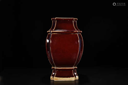A Chinese Altar Red Glazed Porcelain Square Zun
