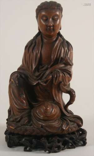 Chinese Carved Boxwood Figure of Guanyin, 19th century
