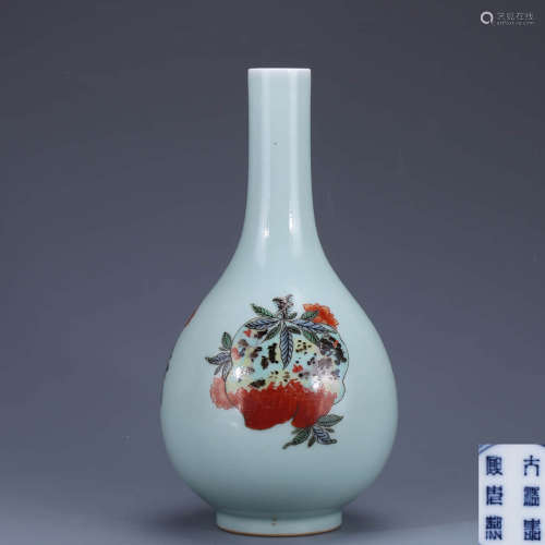 A Chinese Light Blue Glazed Painted Porcelain Vase