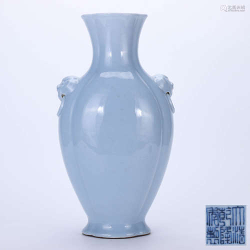 A Chinese Skyblue Glazed Porcelain Double Ears Vase