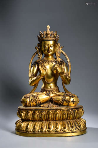 A Chinese Bronze Gilding Bodhisattva Statue