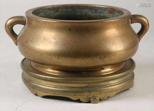 Chinese Bronze Censer with Bronze Base, 19th Century