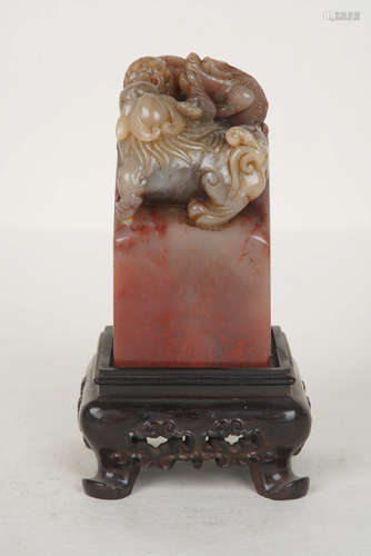 A Chinese Shoushan Stone Chi Dragon Seal