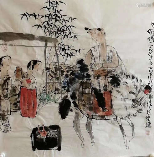 A Chinese Figure Painting Scroll, Shi Dawei Mark