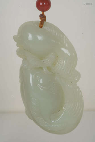 A Chinese Hetian Jade Carved Carp Ornament