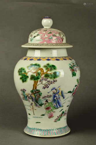 A Chinese Blue and White Famille Porcelain Jar with Cover