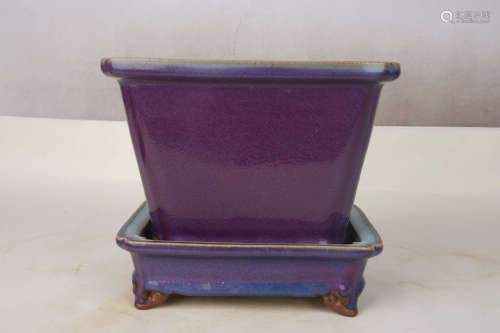 A Set of Chinese Jun Kiln Reddish-Purple  Porcelain Flowerpot