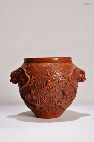 A Chinese Dragon Pattern carved Lacquer Jar