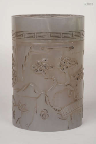 A Chinese Carved Hetian Jade Rouge Jar