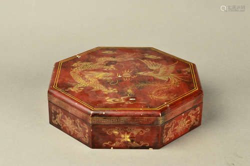 A Chinese Lacquer Panting Jewelry Case with Phoenix Pattern