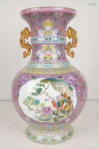 A Chinese Famille Rose Floral Porcelain Vase