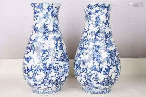 A Pair of Chinese  Blue and White Porcelain Vessel