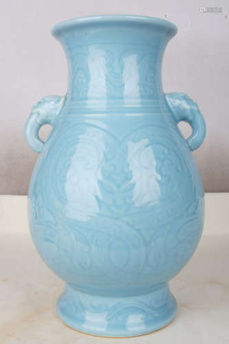 A Chinese Celadon-Glazed Porcelain Zun
