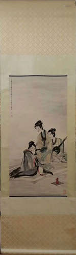 A Chinese Figure Painting Scroll, Fu Baoshi Mark