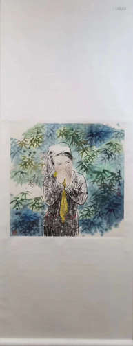 A Chinese Figure Painting Scroll, Wang Youzheng Mark