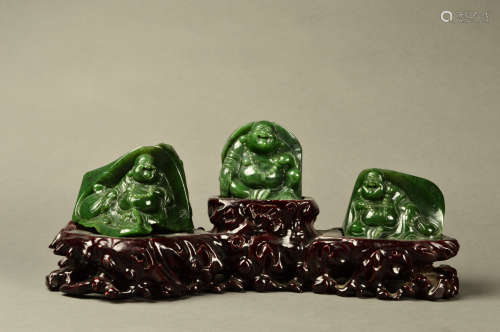 A Set of Chinese Three Hetian Jade Maitreya Buddhas