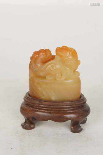 A Chinese Shoushan Stone Lion Seal 