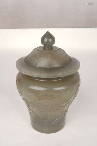 A Chinese Hetian Jade Jar with Cover