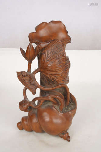 A Chinese Floral Carved Boxwood Brush Pot