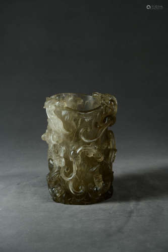 A Chinese Crystal Carved  Dragon Crystal Brush Pot
