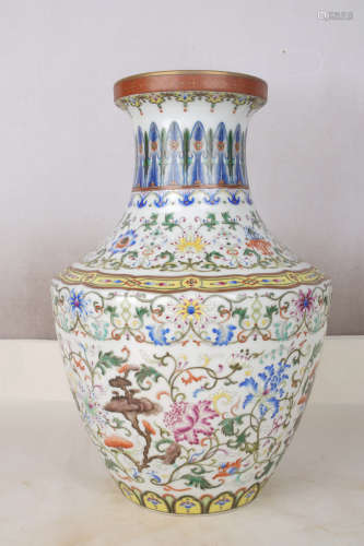 A Chinese  Famille Rose Floral Porcelain Vessel