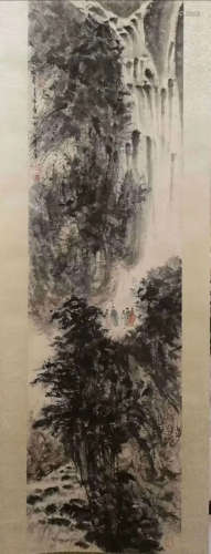 A Chinese Landscape Painting Scroll, Fu Baoshi Mark