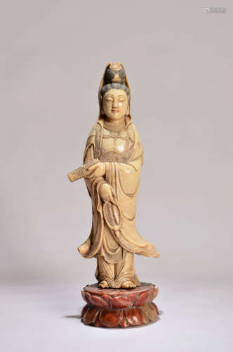 A Chinese Shoushan Stone Figure of Avalokitesvara