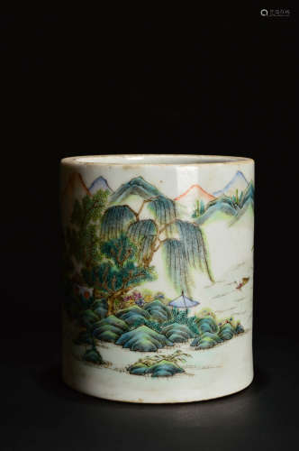 A Chinese Coulored Porcelain Brush Pot