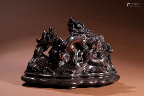 A Chinese Red Sandalwood Dragon Carved Censer