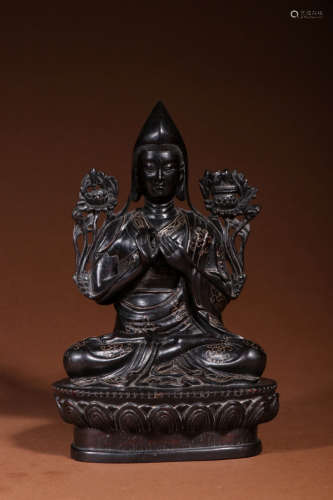 A Chinese Red Sandalwood Carved Statue of Tsongkhapa