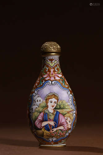 A Chinese Enamel Western Figure Painted Copper Snuff Bottle