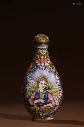 A Chinese Enamel Western Figure Painted Copper Snuff Bottle