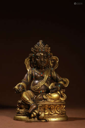 A Chinese Gilded Copper Statue of Yellow Fortune God