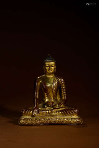 A Chinese Gilded Copper Statue of Medicine Buddha