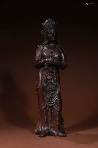 A Chinese Eaglewood Carved Guanyin Statue