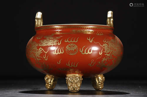 A Chinese Gild Three-legged Incense Burner