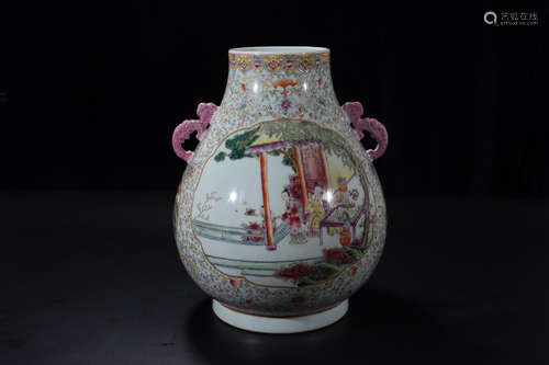 A Chinese Famille Rose  Twine Pattern Porcelain Zun