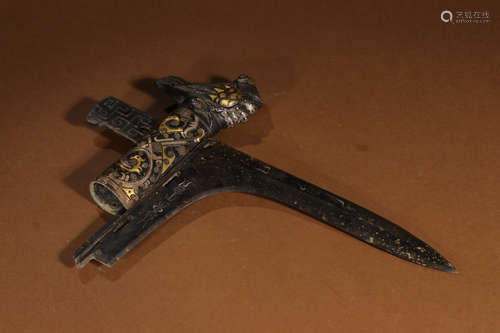 A Chinese Gold and Silver Inlaying War Dagger-axe