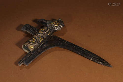 A Chinese Gold and Silver Inlaying War Dagger-axe