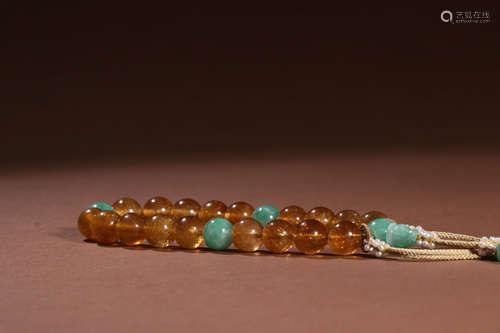 A Chinese Yellow Tourmaline Beads Hand String