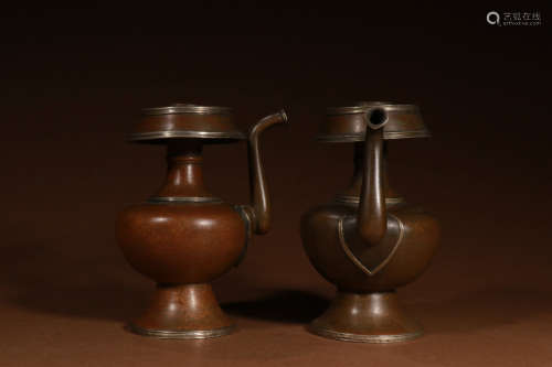 A Pair of Chinese Red Copper Wenba Pots