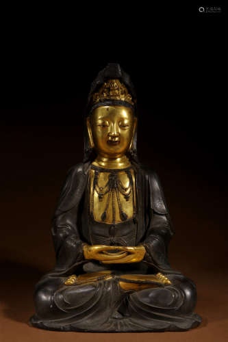 A Chinese Gilded Copper Statue of Guanyin