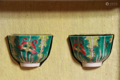 A Pair of Chinese Butterfly Painted Porcelain Cups