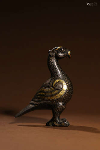 A Chinese Gold and Silver Inlaying Bird Ornament