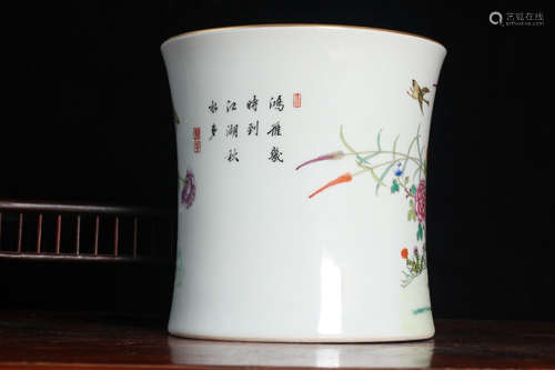 A Chinese Famille Rose Flower&Bird Pattern Porcelain Brush Pot