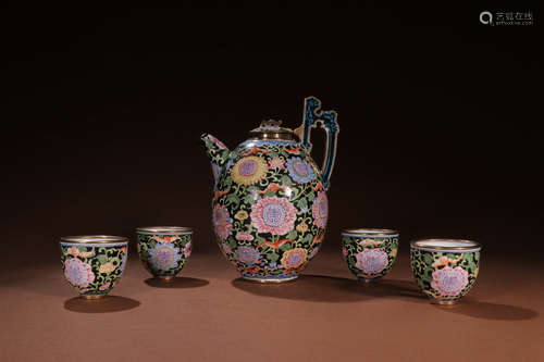 A Set od Chinese Enamel Teapot and Cups