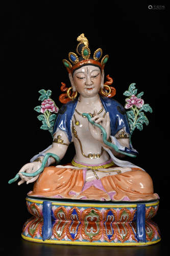 A Chinese Enamel Green Tara Statue