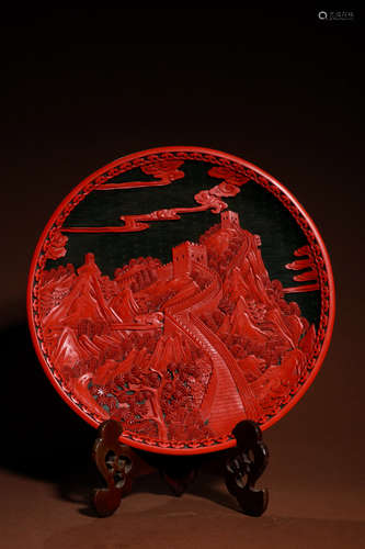 A Chinese Carved Red Lacquerware Plate